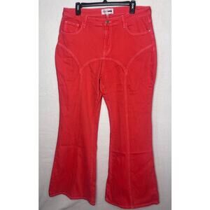 Fashion Nova Women's Pants Orange All Fired Up Mid Rise Flare Jeans Size 16 NWT